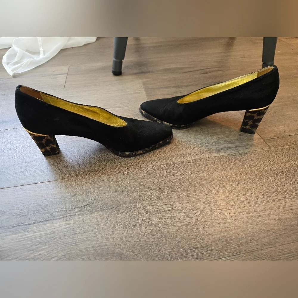 Vintage Mondi Suede Pumps Animal Print & Black Size 8 Made In Italy